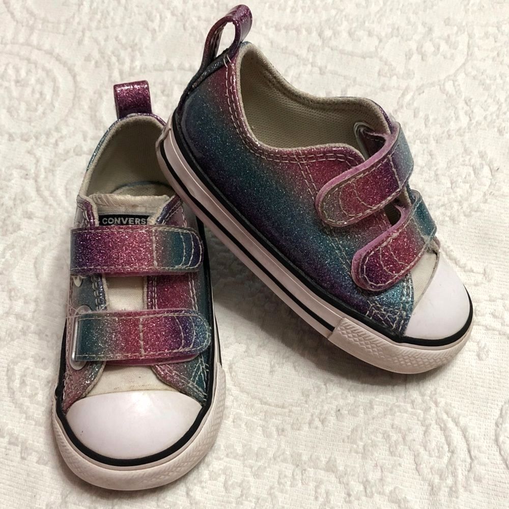 Converse Girls Size 6T Toddler Glitter Gradient Velcro Sneakers